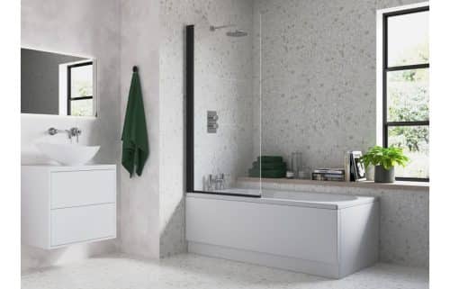800x1400mm Square Bath Screen (6mm) - Black