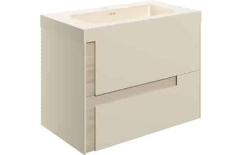 Arbol 805mm Wall Hung 2 Drawer Basin Unit & 1TH Co-ordinating Basin - Matt Cotton & Oak Effect