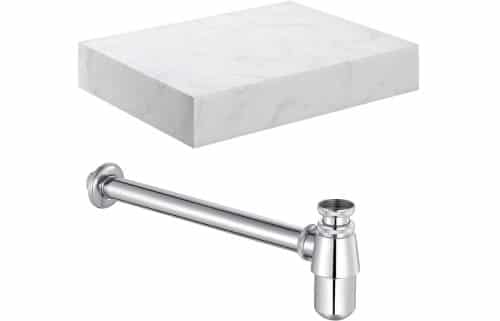 Ashima 600mm Wall Hung White Marble Basin Shelf & Chrome Bottle Trap