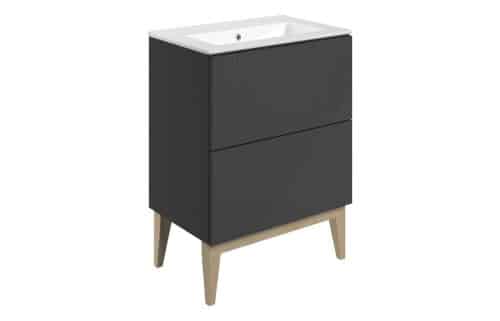 Platte 615mm Floor Standing 2 Drawer Basin Unit & Basin - Matt Graphite Grey