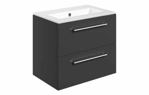 Moai 610mm Wall Hung 2 Drawer Basin Unit & 0TH Thin Edge Basin - Anthracite Gloss