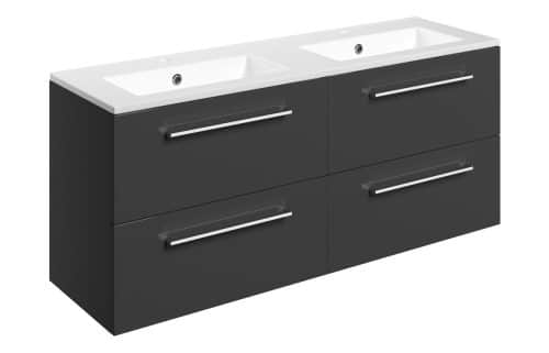 Moai 1210mm Wall Hung 4 Drawer Basin Unit & 2TH Thin Edge Basin - Anthracite Gloss