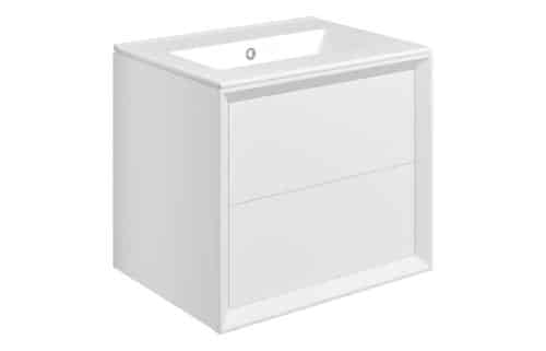 Wave 610mm Wall Hung 2 Drawer Basin Unit & 0TH Thin Edge Basin - Matt White