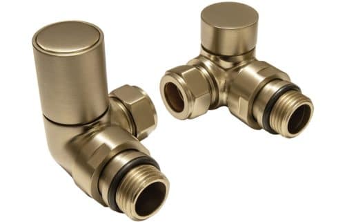 Patterned Brushed Brass Radiator Valves - Corner