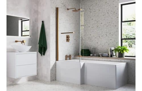 815x1500mm L Shape Bath Screen (6mm) - Brushed Bronze