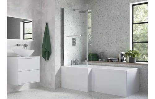815x1500mm L Shape Bath Screen (6mm) - Chrome