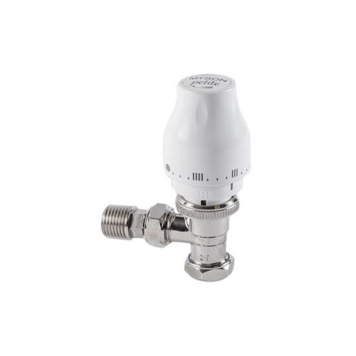 Myson Petite thermostatic radiator valve and elbow 10mm Nickel