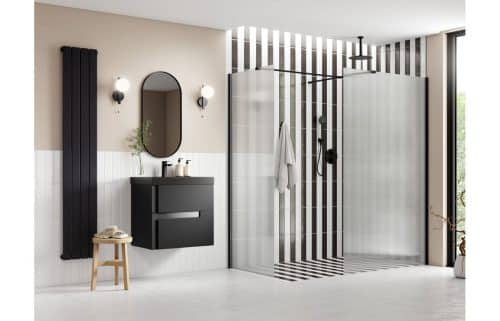 Montasio 900mm Fluted Wetroom Panel & Side Panel Arm - Black