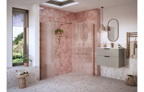 Montasio 900mm Fluted Wetroom Panel & Side Panel Arm - Brushed Bronze