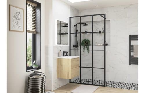 Montasio 800mm Framed Wetroom Panel - Black