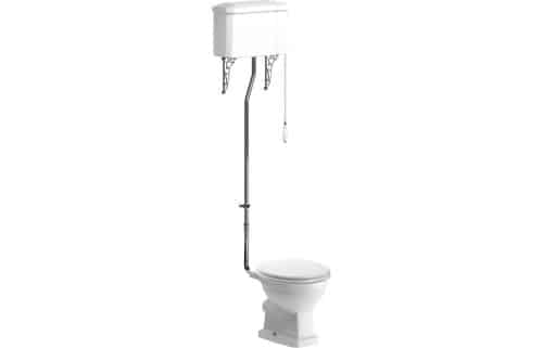 Benue High Level WC & Satin White Wood Effect Seat w/Br.Brass Finishes