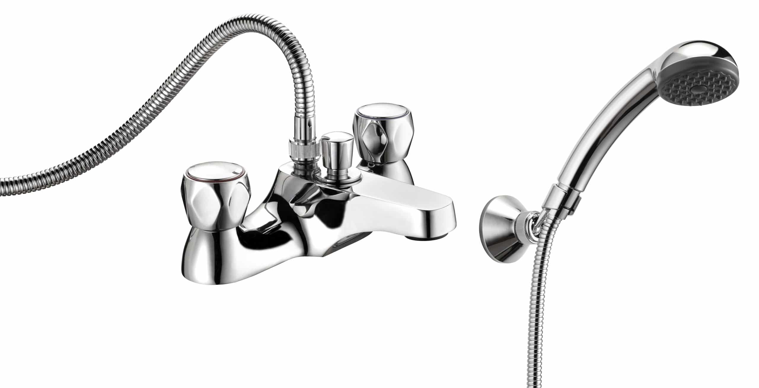 Profile deck mounted bath shower mixer