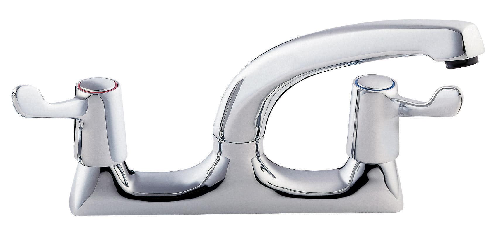 Lever action deck mounted sink mixer