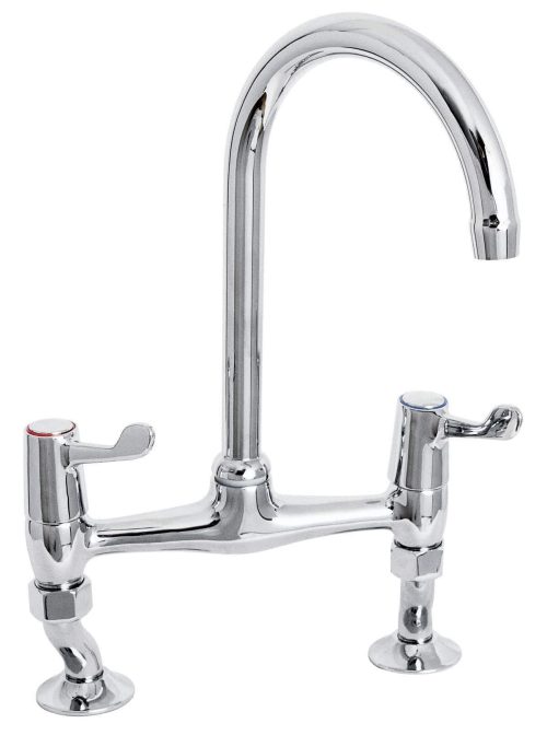 Lever action bridge sink mixer