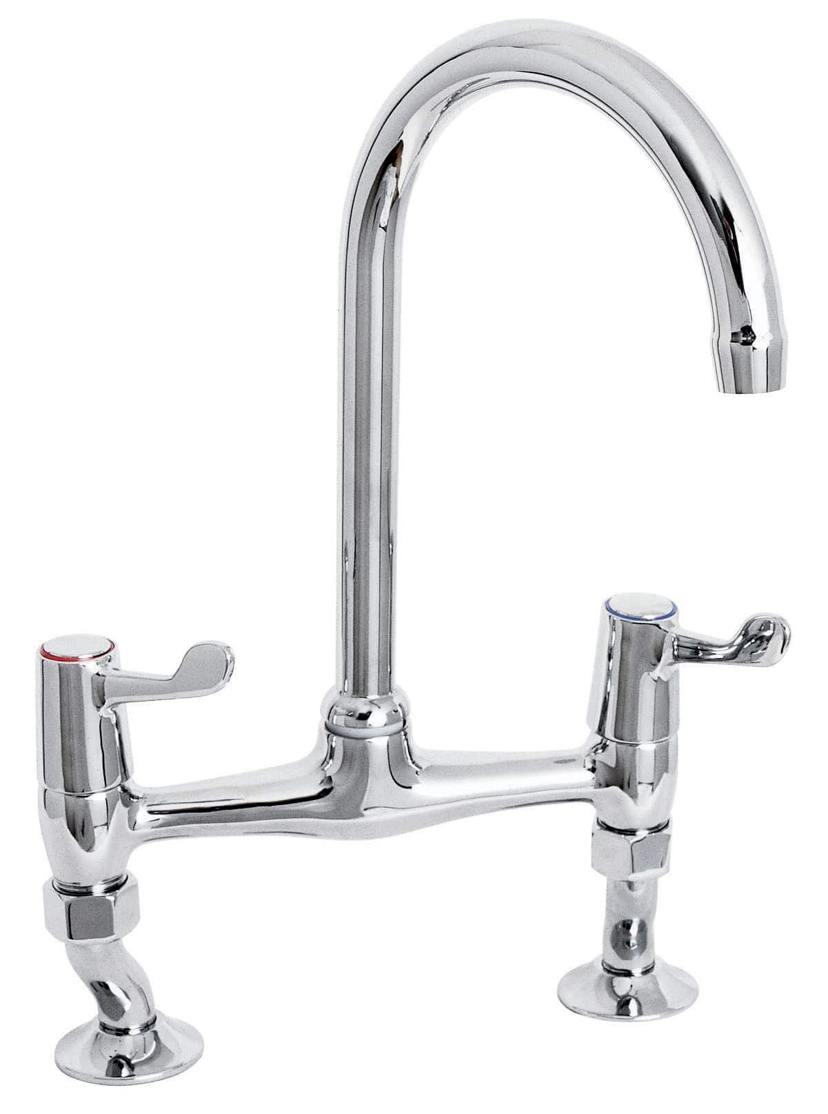 Lever action bridge sink mixer
