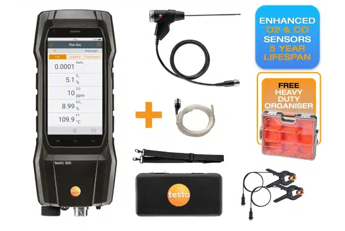 testo 300+ Flue Gas Analyser advanced kit - (O2, CO sensor up to 8,000 ppm)