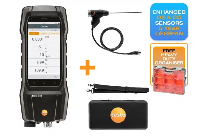 testo 300+ Flue Gas Analyser standard kit - (O2, CO sensor up to 8,000 ppm)